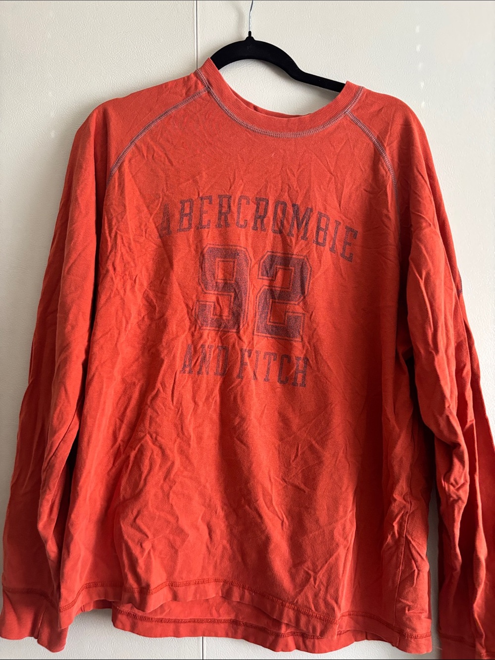 Abercrombie & Fitch Long Sleeve Graphic Tee in Orange with Navy Print